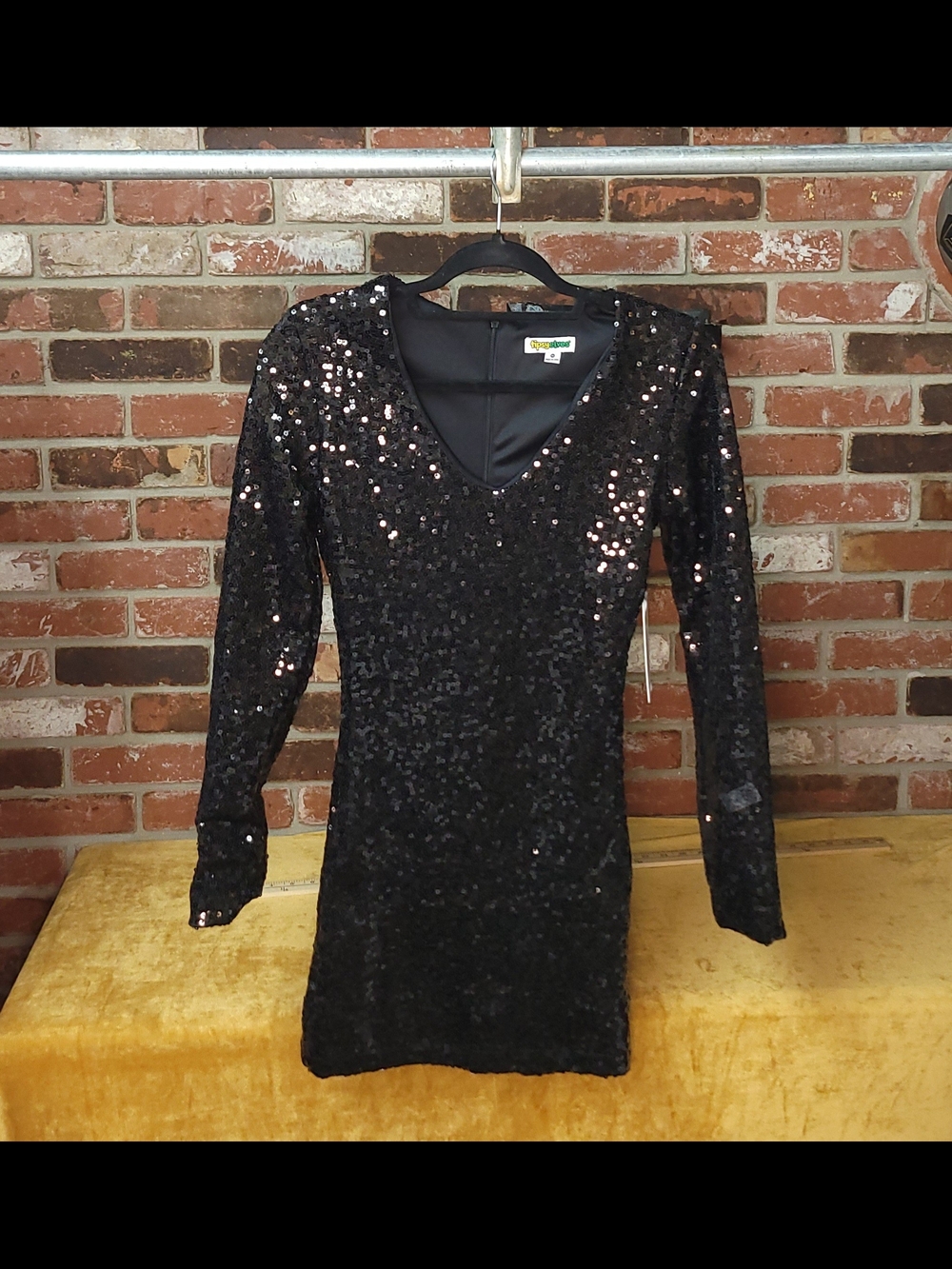 Tipsy Elves Black Sequin Long Sleeve V-Neck Dress